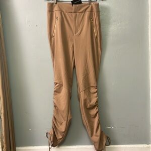 Ashley Stewart Tan Jogger Pants Zip Faux Pockets and Tie Ankle Design size 10/12